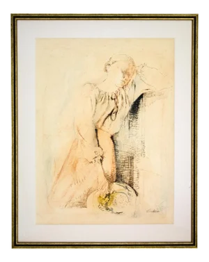1940s Figurative Pastel and Watercolor Painting by Viktor Tischler, Framed