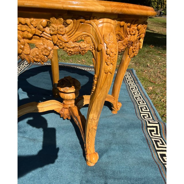 French Provincial/ Italian Baroque Hand Carved Teak Center Table For Sale - Image 4 of 9