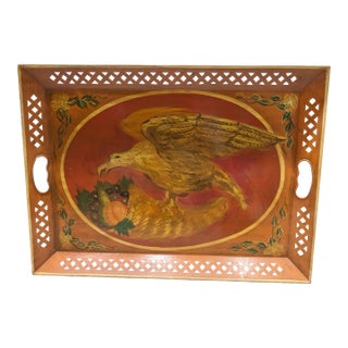 1930s Tole Ware Hand Painted Original Tray - Eagle on Cornacopia For Sale