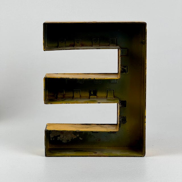 Mid 20th Century Vintage Metal Porcelain Enamel Letter 'E' Sign in Blue & Yellow For Sale - Image 5 of 7