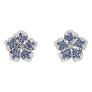 Natural 1.17cts Blue Sapphire & 0.32cts Diamond Earring in 18k Gold For Sale