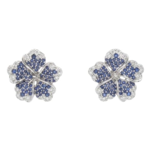 Natural 1.17cts Blue Sapphire & 0.32cts Diamond Earring in 18k Gold For Sale