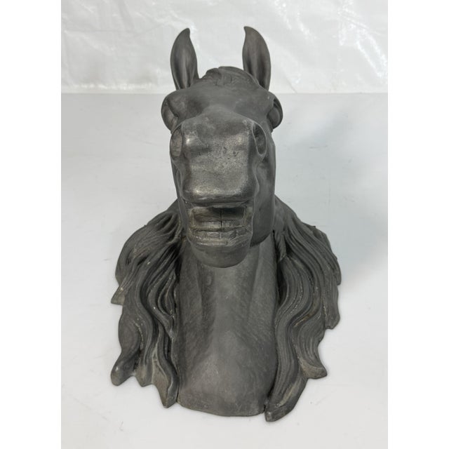Metal Vintage Cast Aluminum Horse Head Equestrian Wall Sculpture, Possibly French For Sale - Image 7 of 18