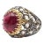 Black Gold Rubellite Tourmaline and Diamond Florentine Ring Size 6.5 For Sale