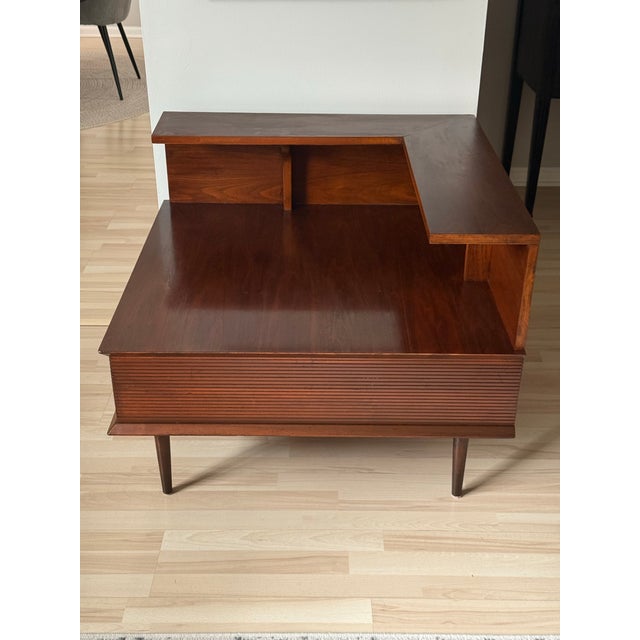 Brown 1960s Walnut Mid Century Modern Corner Step Table For Sale - Image 8 of 9