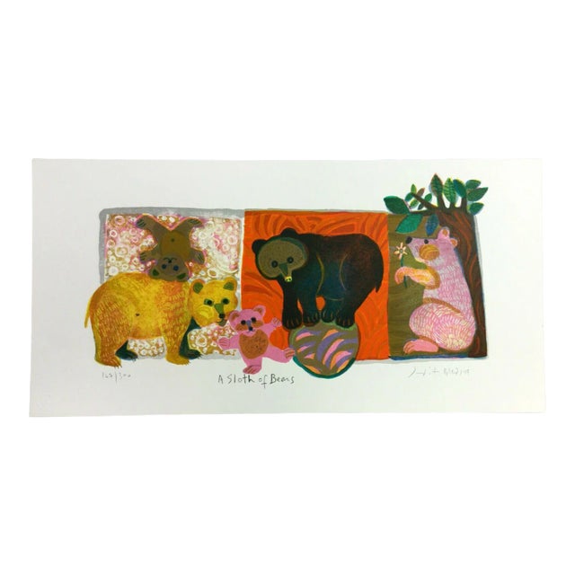 Mid Century Modern Unframed Sloth of Bears Judith Bledsoe Signed Litho For Sale
