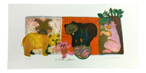 Mid Century Modern Unframed Sloth of Bears Judith Bledsoe Signed Litho