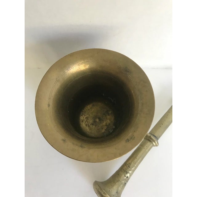 Antique Heavy Brass Mortar and Pestle Set For Sale - Image 4 of 8