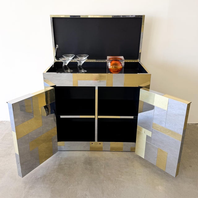 Paul Evans 1970s Paul Evans Cityscape Chrome and Brass Bar Cabinet For Sale - Image 4 of 12