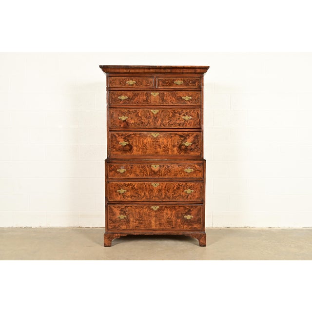 18th Century Antique English Chippendale Burled Walnut Highboy Dresser For Sale - Image 15 of 15