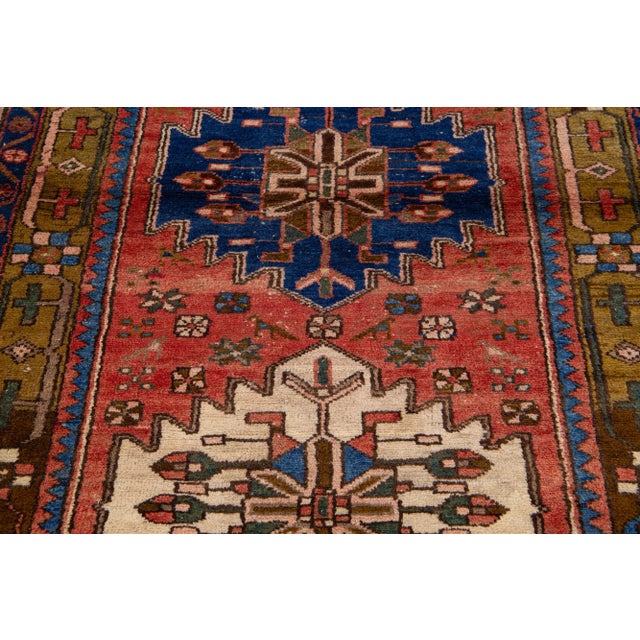 Textile Vintage Tribal Persian Heriz Wool Rug in Red-Rust Color For Sale - Image 7 of 7