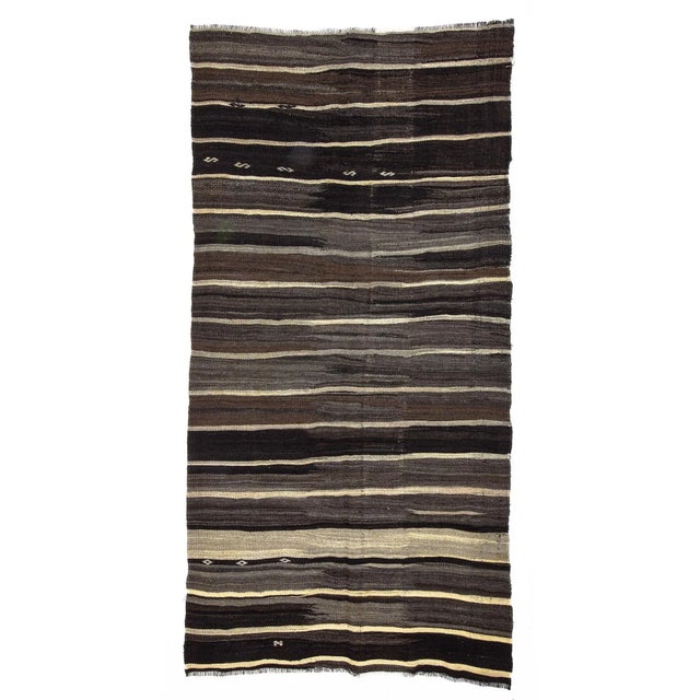 Textile 1960s Vintage Gray & Brown Turkish Modern Kilim- 5′1″ × 10′4″ For Sale - Image 7 of 7