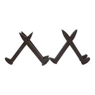 Vintage Industrial Modern Railroad Spike Metal Bookends For Sale