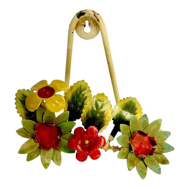 1940s Vintage Italian Boho Chic Flora Tole Hand Picture-Plate Easel Rack, Wall-Mounted or Tabletop For Sale