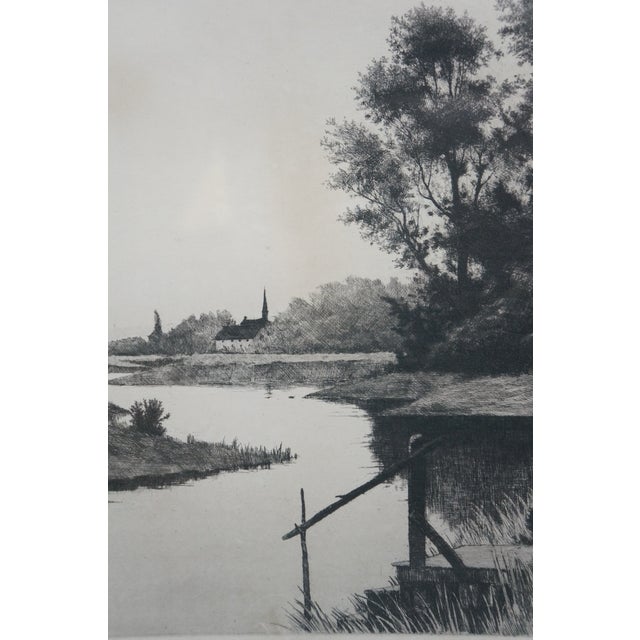 Printmaking Materials Antique John Octavius Anderson Signed Riverscape With Dock Etching 28" For Sale - Image 7 of 12