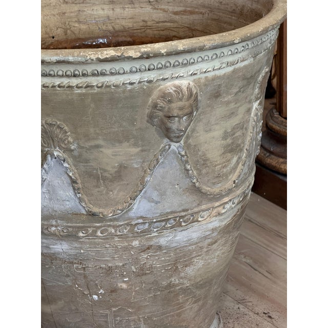 19th Century Pair of 19th Century Neapolitan Terracotta Garden Pots With Masks and Swags For Sale - Image 5 of 12