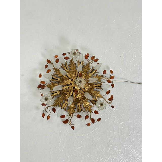 1980s Large 15-Light Ceiling Lamp in Gold-Plated Wrought Iron and Colored Crystals from Banci Firenze, 1980s For Sale - Image 5 of 13