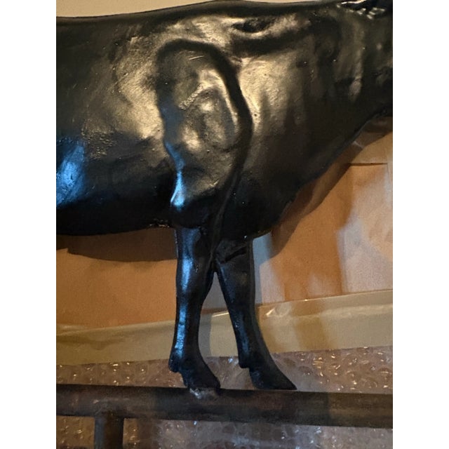 Antique Painted Copper Cow Weathervane Sculpture Painted Black, 9” X 16” For Sale - Image 6 of 11