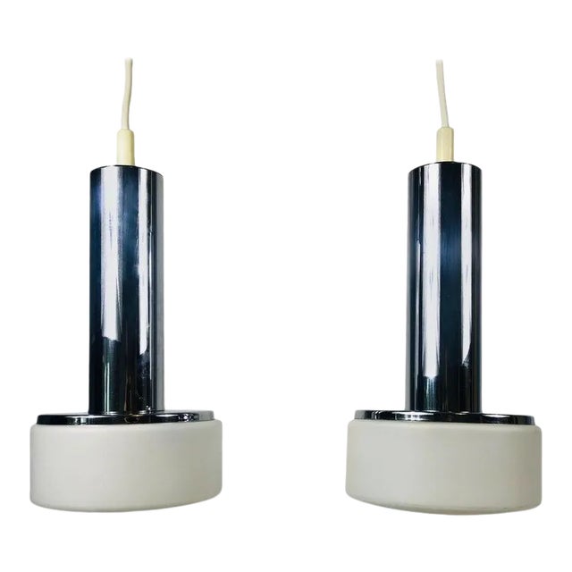 Staff Chrome and Opaline Glass Hanging Lamps, 1970s, Germany - a Pair For Sale