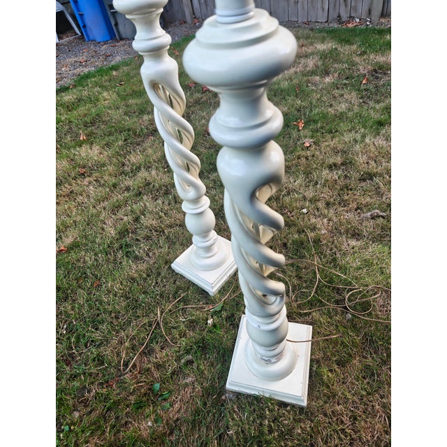 Mid-Century Modern Mid 20th Century Mid-Century Modern - Michael Taylor Style - Vintage Barley Open Twist Wood Floor Lamps - Pair of 2 For Sale - Image 3 of 13