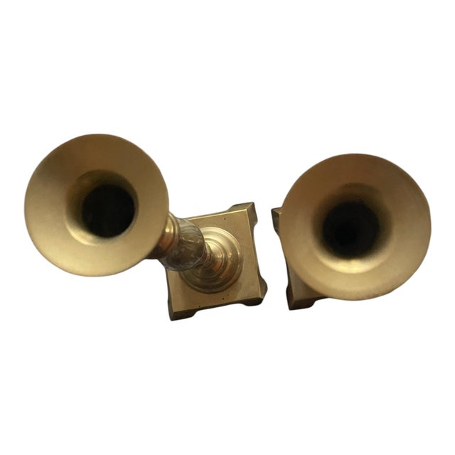 1970s Pair Vintage Mid Century Brass 12" Tall Neoclassical Baluster Style Candlestick/Candle Holder For Sale - Image 5 of 9