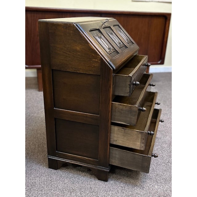 Vintage English Oak Drop Front Bureau / Desk c.1940 For Sale - Image 11 of 11