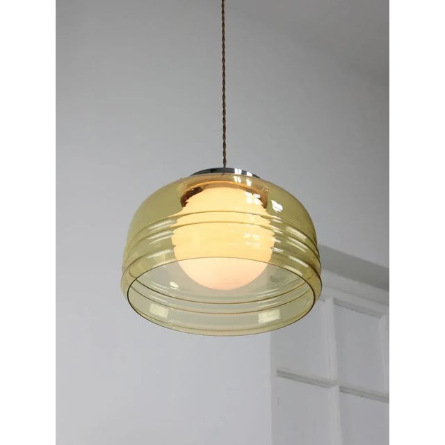 Vintage Italian Chrome and Glass Pendant Lamp For Sale - Image 10 of 12