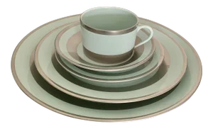 William Celadon Platinum Decorated Contemporary Place Setting by Robert Haviland & C. Parlon Limoges - Set of 5