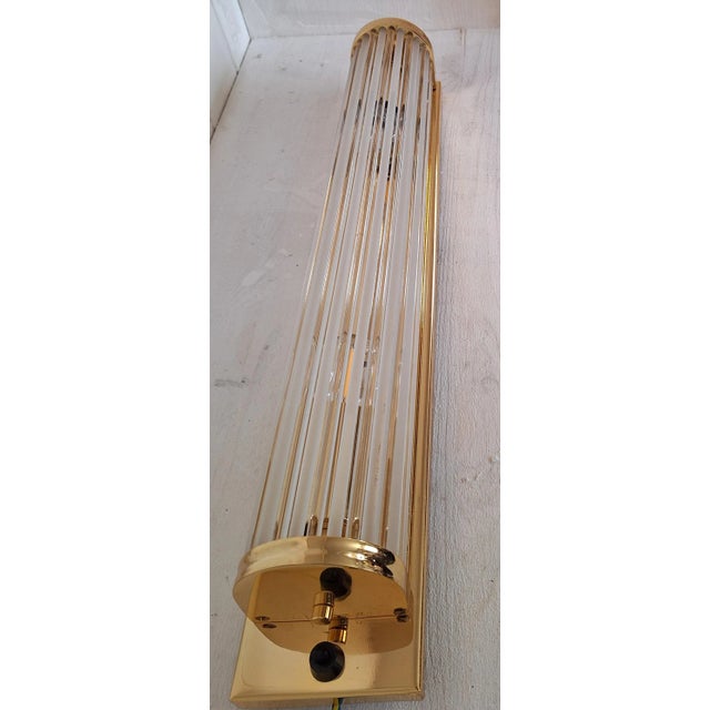 German Flat Wall Lamp with Gold-Plated Metal and Glass Rods Shade, 1980s For Sale - Image 6 of 11