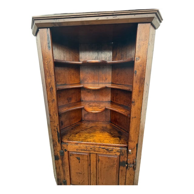 Antique Colonial Wormwood Pine Corner Cabinet Circa Early 1800's For Sale