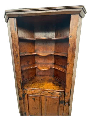 Antique Colonial Wormwood Pine Corner Cabinet Circa Early 1800's