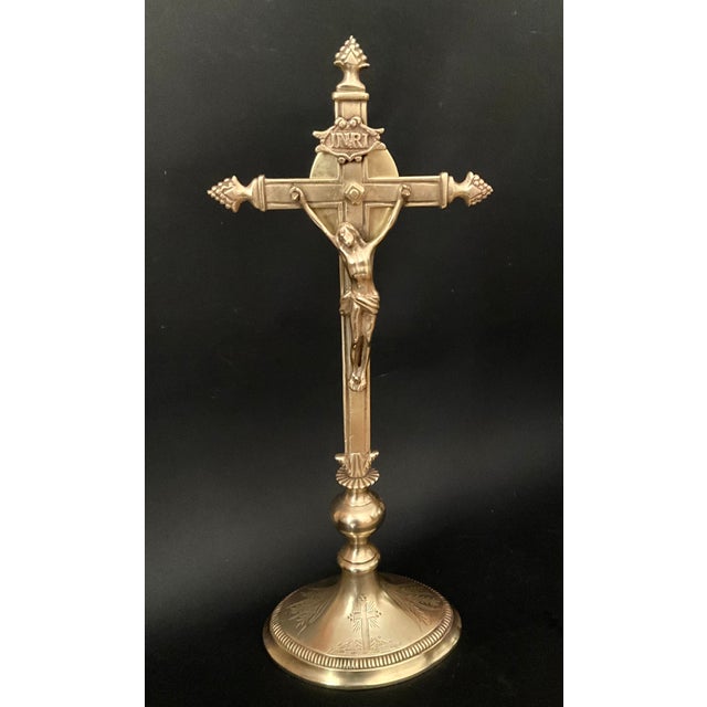 Antique French Vera Cruz Reliquary Crucifix in Brass, 1800s For Sale - Image 10 of 10