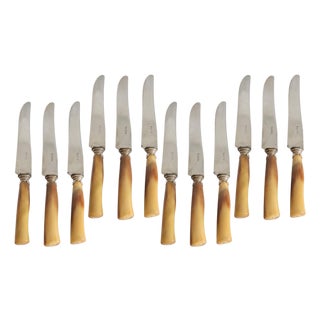 Late 19th Century French Natural Stag Horn Large Dinner Knives, Set of 12 For Sale