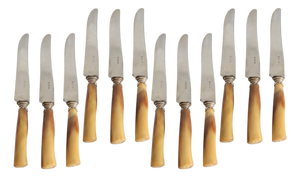 Late 19th Century French Natural Stag Horn Large Dinner Knives, Set of 12