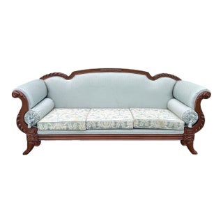 Antique Victorian Rococo Revival Custom Upholstered Parlor Sofa For Sale