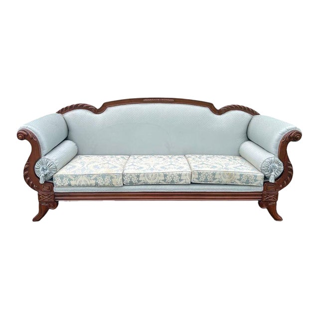 Antique Victorian Rococo Revival Custom Upholstered Parlor Sofa For Sale