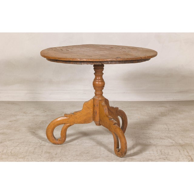 Dutch Colonial Teak Pedestal Side Table with Tripod Base, Early 20th Century For Sale - Image 9 of 12