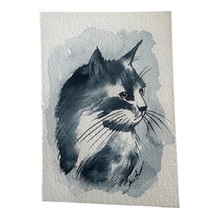 “Whiskers” Original Watercolor Miniature by Nancy Smith For Sale