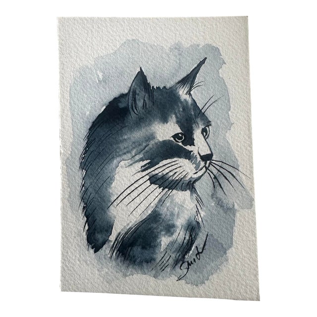 “Whiskers” Original Watercolor Miniature by Nancy Smith For Sale