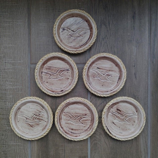 1980s Vintage Coastal Nautical Duncan Enterprises Ceramic Seagull Coasters - Set of 6 For Sale - Image 5 of 5