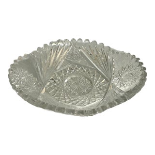 Vtg. Cut Glass Whirling Star Hobstar Design Low Bowl For Sale