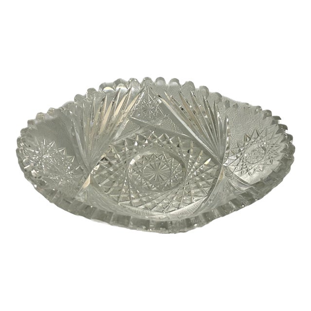 Vtg. Cut Glass Whirling Star Hobstar Design Low Bowl For Sale