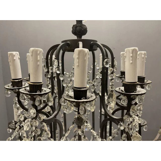Large Wrought Iron Crystal Chandelier, 1920s For Sale - Image 11 of 13