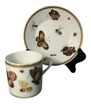 Early 19th Century Old Paris Porcelain Bug & Butterfly Pattern Cup & Saucer - A Pair