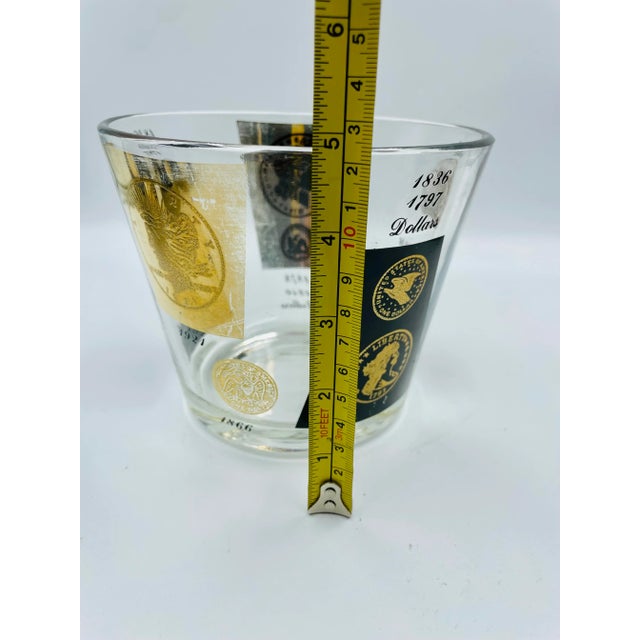 Vintage Bob Wallack for Cera Gold Leaf & Black Coin Motif Barware Set: Ice Bucket & 5 Lowballs For Sale - Image 10 of 13