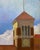 Baldwin Piano Factory by Brad Davis | Oil Painting of a clock tower against a blue sky For Sale