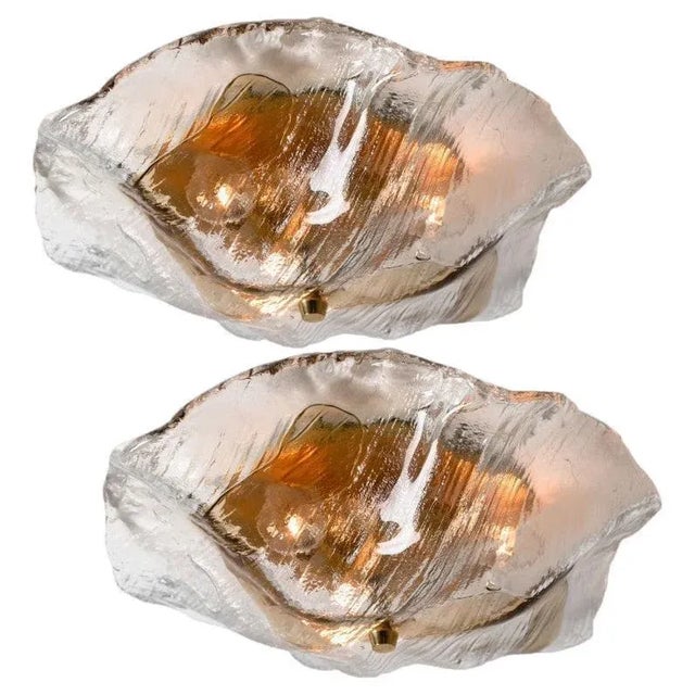 Brown and Clear Flush Mount Wall Lights attributed to J. T. Kalmar for Kalmar, 1965 For Sale - Image 12 of 12