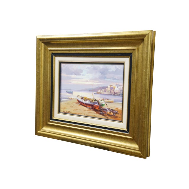 Late 20th century oil on canvas seascape / coastal painting titled "Costa Brava" by Salvador Caballero. Shows a view of...