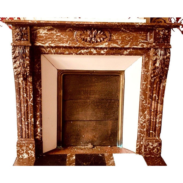 Brown Louis XVI Style Fireplace in Speckled Red Marble For Sale - Image 8 of 8