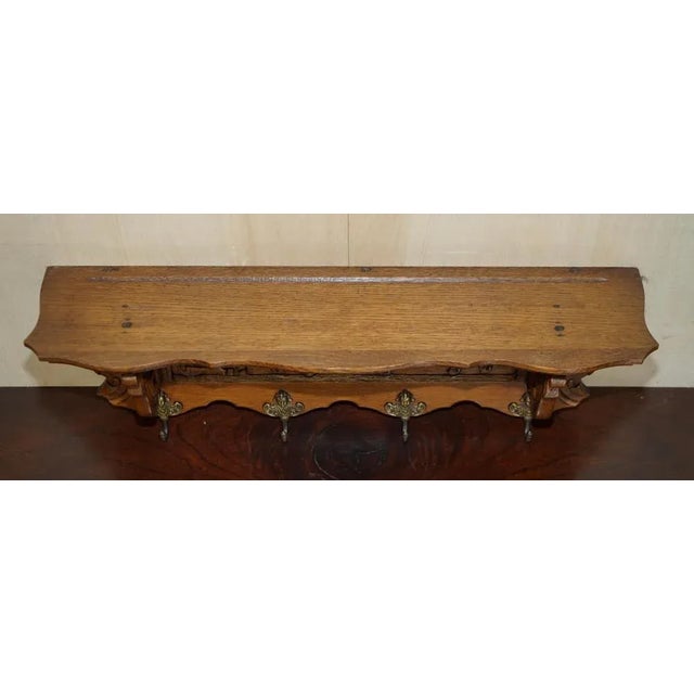 Brown Antique Dutch Heavily Carved Oak Wall Rack Hanger For Sale - Image 8 of 13